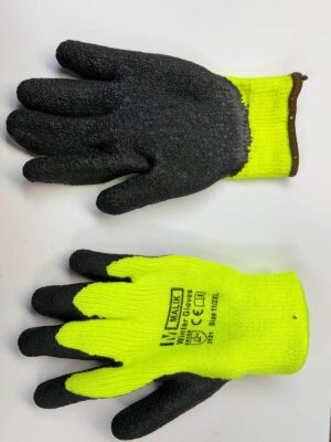 Green Wool Knitted Black Crinkled Latex Coating Work Gloves